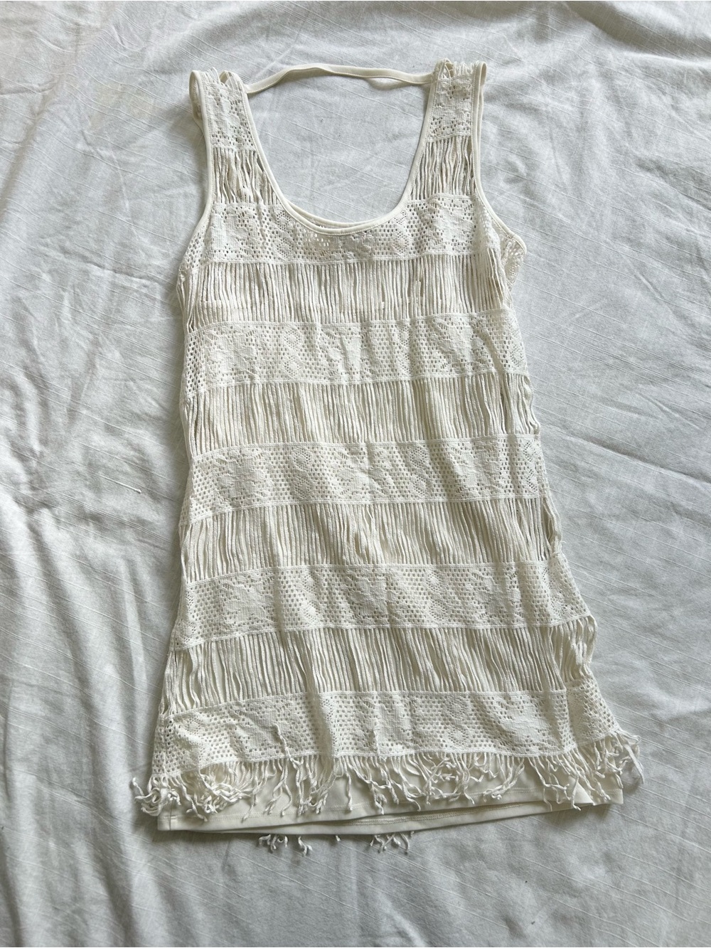 Boho Crochet Fringe Tank Dress Cream Western Festival Cowgirl